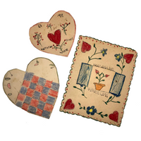 Wonderful Old Handmade Cut Paper Valentines - Set of Three