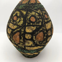 Mid-Century Fat Lava Yellow, Green, Peach and Black Vase