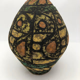 Mid-Century Fat Lava Yellow, Green, Peach and Black Vase