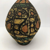 Mid-Century Fat Lava Yellow, Green, Peach and Black Vase