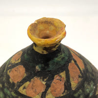 Mid-Century Fat Lava Yellow, Green, Peach and Black Vase