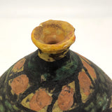 Mid-Century Fat Lava Yellow, Green, Peach and Black Vase