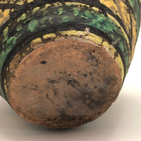 Mid-Century Fat Lava Yellow, Green, Peach and Black Vase