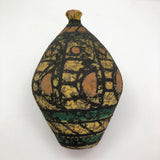 Mid-Century Fat Lava Yellow, Green, Peach and Black Vase