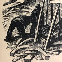 Clare Leighton "Ship Building" Signed and Numbered Vintage Wood Engraving