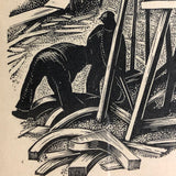 Clare Leighton "Ship Building" Signed and Numbered Vintage Wood Engraving