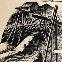 Clare Leighton "Ship Building" Signed and Numbered Vintage Wood Engraving