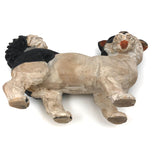 Perky Black and White Carved Wooden Dog with Glass Eyes and Pink Tongue!