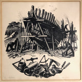 Clare Leighton "Ship Building" Signed and Numbered Vintage Wood Engraving