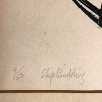 Clare Leighton "Ship Building" Signed and Numbered Vintage Wood Engraving