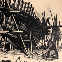 Clare Leighton "Ship Building" Signed and Numbered Vintage Wood Engraving