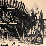 Clare Leighton "Ship Building" Signed and Numbered Vintage Wood Engraving