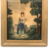 SOLD Marvelous Early 19th C. New England Theorem Painting, Woman with Lamb