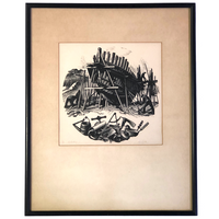 Clare Leighton "Ship Building" Signed and Numbered Vintage Wood Engraving