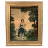 SOLD Marvelous Early 19th C. New England Theorem Painting, Woman with Lamb