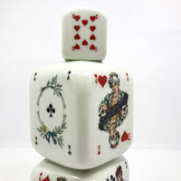 Italian 1950s Buton Milk Glass Bottle with Playing Card Design