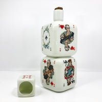 Italian 1950s Buton Milk Glass Bottle with Playing Card Design