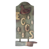 Great Old Folk Art Wooden EGGS Sign with Pointing Hand