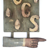 Great Old Folk Art Wooden EGGS Sign with Pointing Hand
