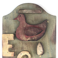 Great Old Folk Art Wooden EGGS Sign with Pointing Hand