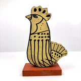 Great Hand-painted Yellow Cutout Wooden Chicken on Orange Base