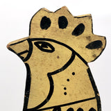 Great Hand-painted Yellow Cutout Wooden Chicken on Orange Base