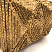 Spectacular Large Gold Painted Tramp Art Box with Many Hearts