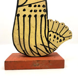 Great Hand-painted Yellow Cutout Wooden Chicken on Orange Base