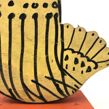 Great Hand-painted Yellow Cutout Wooden Chicken on Orange Base