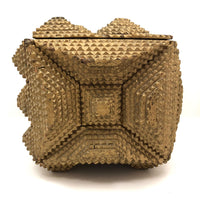 Spectacular Large Gold Painted Tramp Art Box with Many Hearts