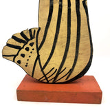 Great Hand-painted Yellow Cutout Wooden Chicken on Orange Base