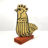 Great Hand-painted Yellow Cutout Wooden Chicken on Orange Base