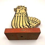Great Hand-painted Yellow Cutout Wooden Chicken on Orange Base