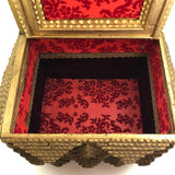 Spectacular Large Gold Painted Tramp Art Box with Many Hearts