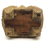Spectacular Large Gold Painted Tramp Art Box with Many Hearts