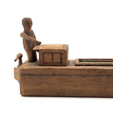Fabulous Carved Folk Art Man and Boat with Moveable Arms and Rudder