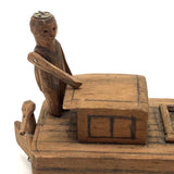 Fabulous Carved Folk Art Man and Boat with Moveable Arms and Rudder