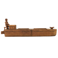 Fabulous Carved Folk Art Man and Boat with Moveable Arms and Rudder