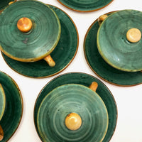 Italian Faience Green and Orange Lidded Bowls and Plates-Reserved for KS