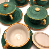 Italian Faience Green and Orange Lidded Bowls and Plates-Reserved for KS