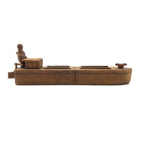 Fabulous Carved Folk Art Man and Boat with Moveable Arms and Rudder