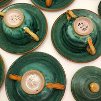 Italian Faience Green and Orange Lidded Bowls and Plates-Reserved for KS