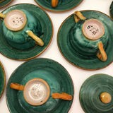 Italian Faience Green and Orange Lidded Bowls and Plates-Reserved for KS