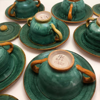 Italian Faience Green and Orange Lidded Bowls and Plates-Reserved for KS