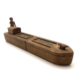 Fabulous Carved Folk Art Man and Boat with Moveable Arms and Rudder