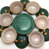 Italian Faience Green and Orange Lidded Bowls and Plates-Reserved for KS