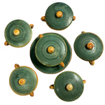 Italian Faience Green and Orange Lidded Bowls and Plates-Reserved for KS