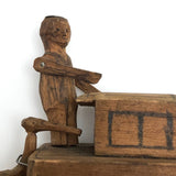 Fabulous Carved Folk Art Man and Boat with Moveable Arms and Rudder