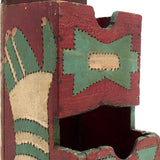 Curious Old Carved and Painted Folk Art Wall Box with Birds and Hands - or Cacti!
