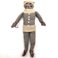 Sweet Old Knit Sock Doll Kitty with Leather Booties